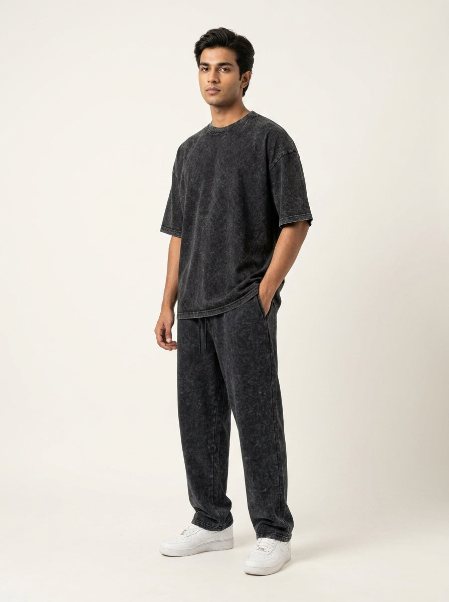 Midnight Black Acid Wash Streetwear Co-Ord Set