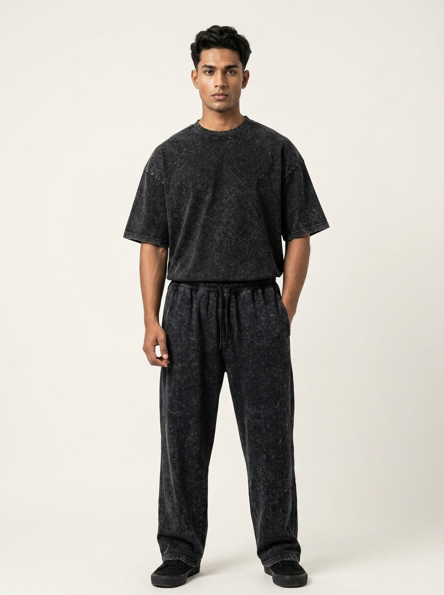 Midnight Black Acid Wash Streetwear Co-Ord Set
