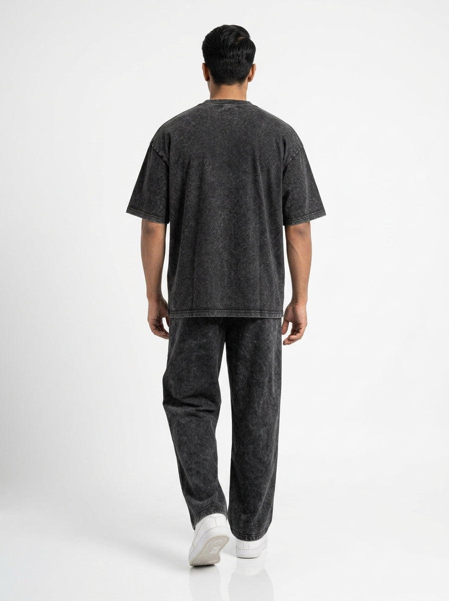 Midnight Black Acid Wash Streetwear Co-Ord Set