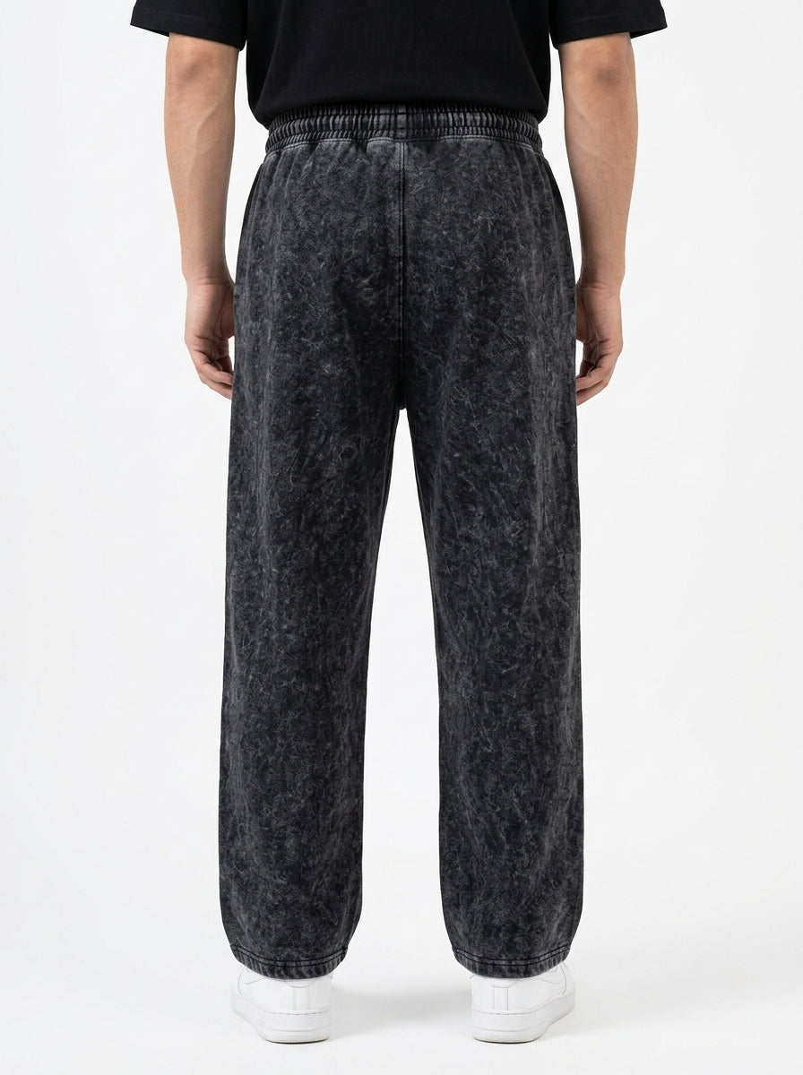 Black Acid Wash Baggy Fit Pants