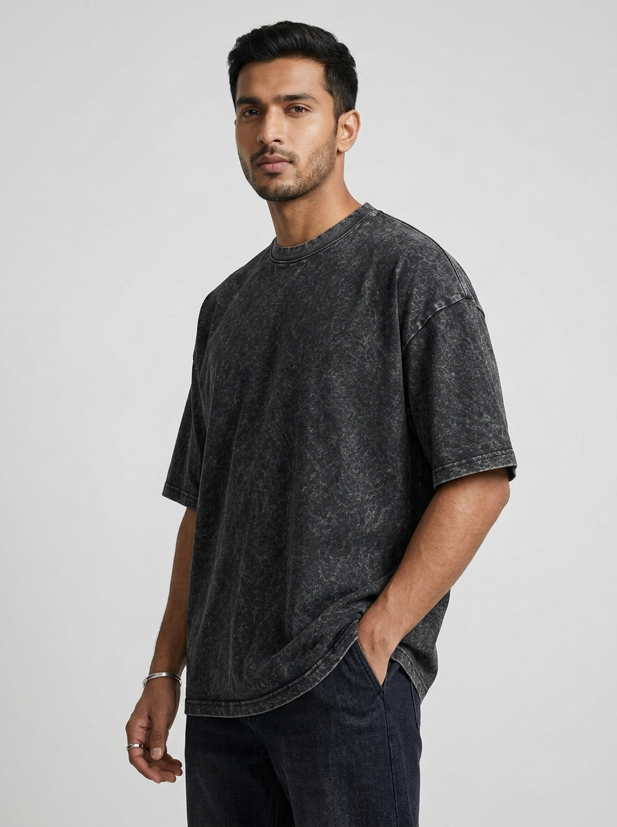 Black Acid Wash Oversized T-Shirt