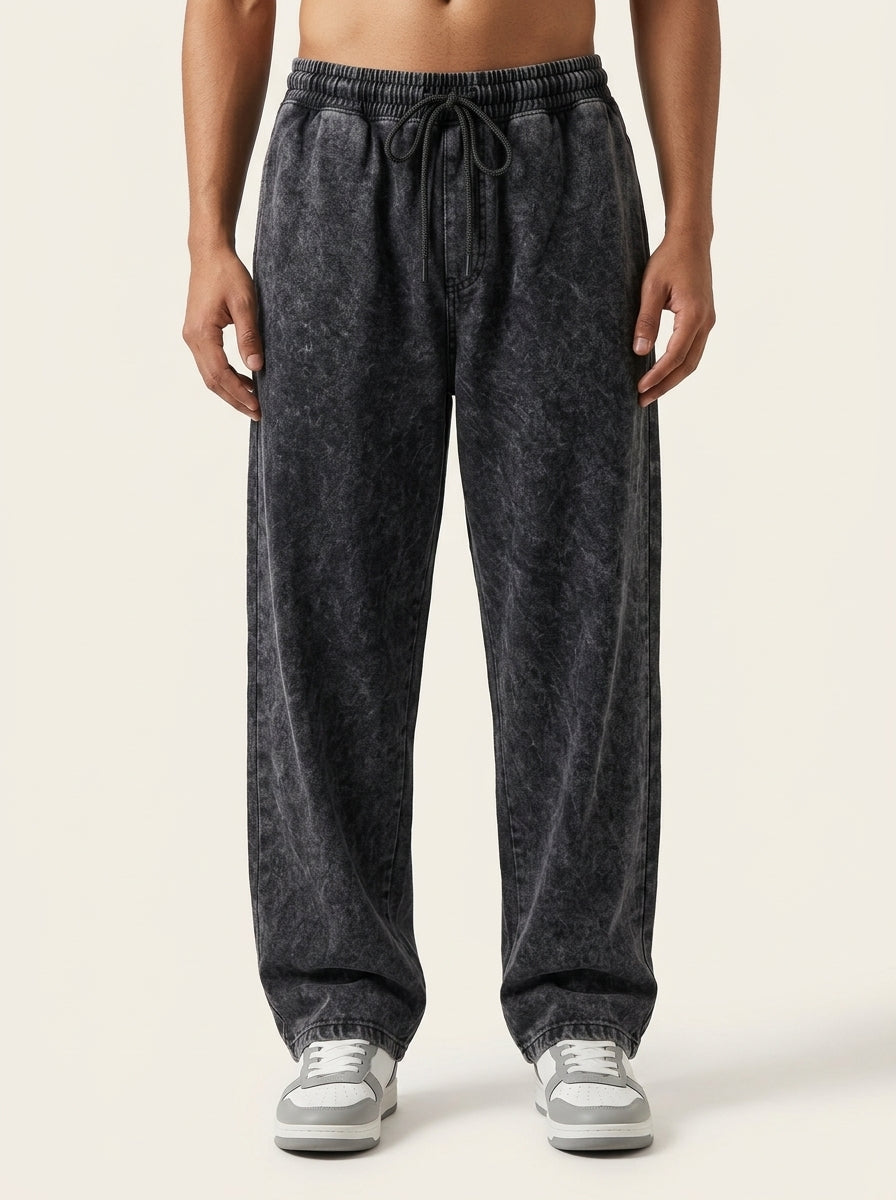 Black Acid Wash Baggy Fit Pants